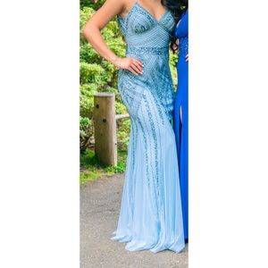 Beaded Light Blue Prom Dress